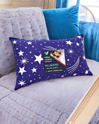 VILLAGERS Premium Polyester Fibre Abstract Sleeping Pillow Pack of 1(Blue)
