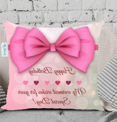 GTX Birthday Gift Prited cushion with cover 40×40cm Microfibre Toons & Characters Cushion Pack of 1(Pink)