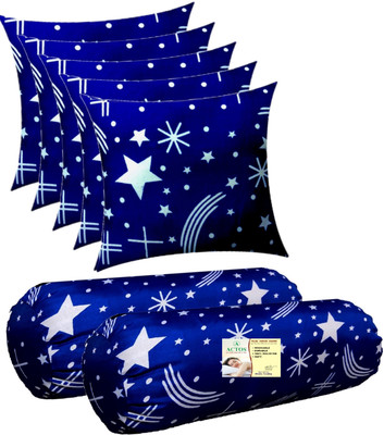 ACTOS 5 Cushion And 2 Bolster Microfibre Geometric Bolster Pack of 7(BlueWhite10)