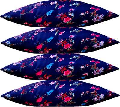ACTOS Microfibre Floral Sleeping Pillow Pack of 4(Blue)