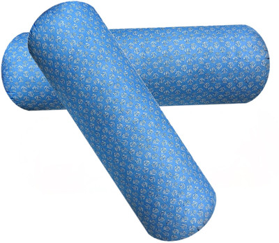 Changers Round Bolster Microfibre Floral Sleeping Pillow Pack of 2(Light Blue, White)