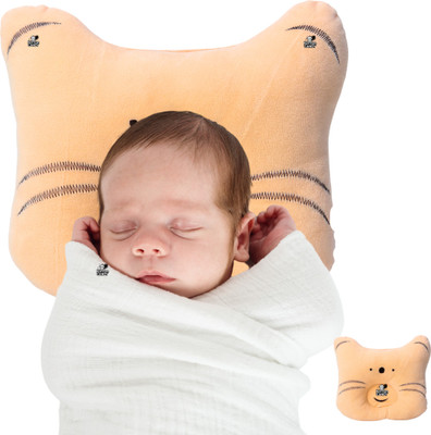Kotton Candy Cat Velvet, Baby Head Shaping Takiya Soft Pillow Newborn Polyester Fibre Toons & Characters Baby Pillow Pack of 1(Peach)