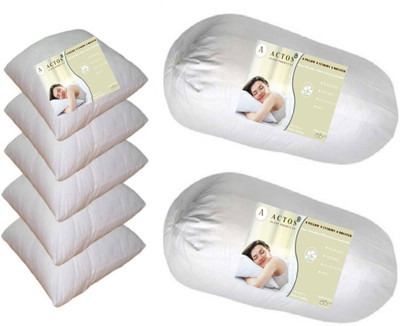 ACTOS 5 Cushion And 2 Bolster Microfibre Solid Bolster Pack of 7(White)