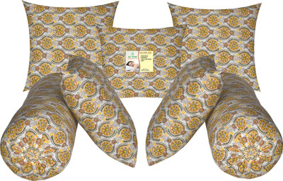 ACTOS Microfibre Bolster Pack of 7 Floral 5 Cushion And 2(Yellow37)