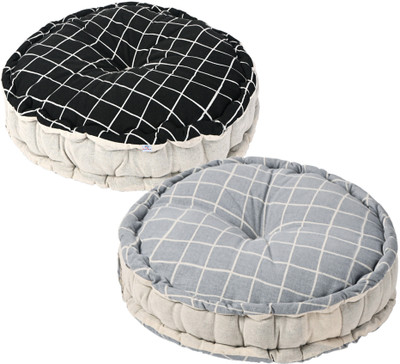 Heart Home Microfibre Solid Chair Pad Pack of 2(Grey, Black)
