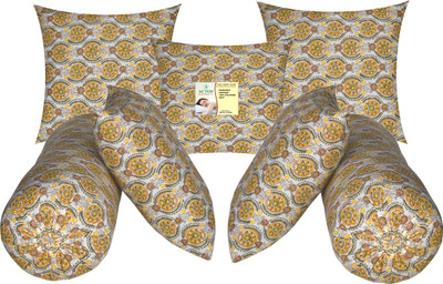 ACTOS Microfibre Bolster Pack of 7 Floral 5 Cushion And 2(Yellow29)