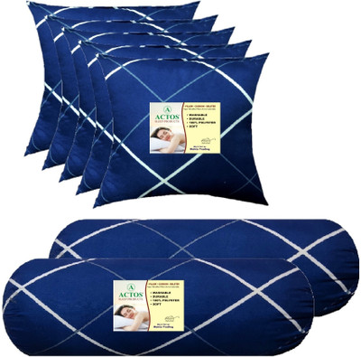 ACTOS Microfibre Bolster Pack of 7 Geometric 5 Cushion And 2(Blue, White35)