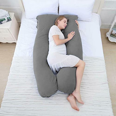 WILD MINT Polyester Fibre Pregnancy Pillow Pack of 1 Solid Ultra soft U shaped pillow(Grey)