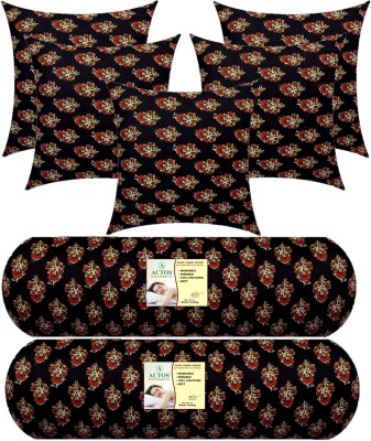 ACTOS 5 Cushion And 2 Microfibre Floral Bolster Pack of 7(Black)