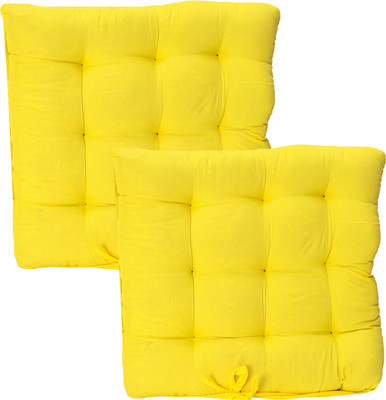 Pisaganj Polyester Fibre Solid Chair Pad Pack of 2(Yellow)