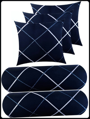 JAYOG ENTERPRISE 3 CUSHION 2 BOLSTER Microfibre Geometric Bolster Pack of 5(Blue)
