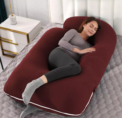 THUKRAN J Shape Microfibre Solid Pregnancy Pillow Pack of 1(Maroon)