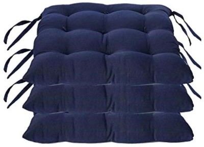 VOLGA RIVER Chair Pad Cotton Solid Chair Pad Pack of 3(Blue)