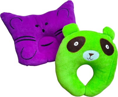 MeeZone Microfibre Animals Baby Pillow Pack of 2(Purple, Green)