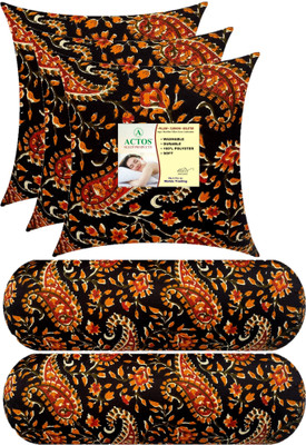 ACTOS Combo Set Of 3 Cushion And 2 Microfibre Floral Bolster Pack of 5(Black, Multicolor9)