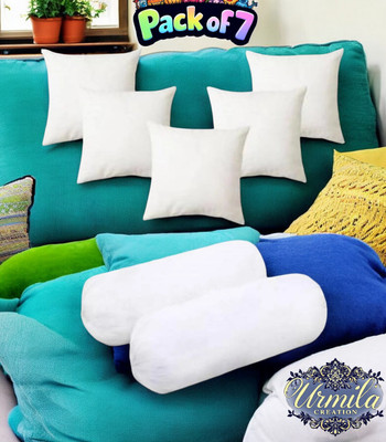 Urmila Creation Microfibre Bolster Pack of 7 Stripes 2 Bolester 5 Cushion(White)
