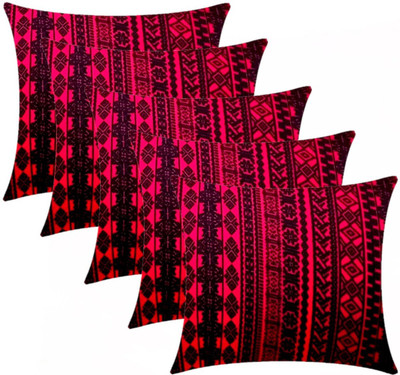 GKM Microfibre Geometric Cushion Pack of 5(Maroon, Black)