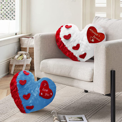 Catchyx Cart Set of 2 Heart Shape Cushion - Love Pillow Microfibre Quotes Cushion Pack of 2(White, Blue)