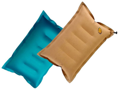 DUCKBACK Pillow Air Solid Travel Pillow Pack of 2(Khaki-Neon Blue)
