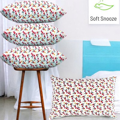 SOFT SNOOZE LUXURY Microfibre Floral Sleeping Pillow Pack of 4(White)