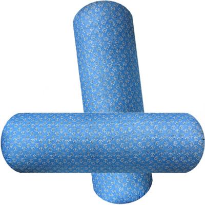 Swikon star Microfibre Floral Bolster Pack of 2(Light Blue)