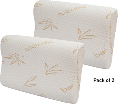 AYKA contour Memory Foam Bamboo Memory Foam Abstract Sleeping Pillow Pack of 2(Beige, White)