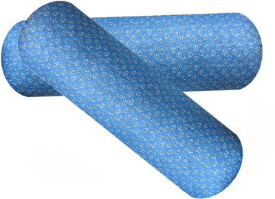 Changers Microfibre Cushion Pack of 2 Floral Round Bolster(Light Blue, White)