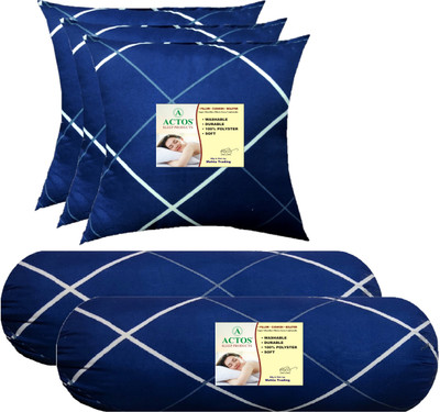 ACTOS 3 Cushion And 2 Microfibre Geometric Bolster Pack of 5(Blue, White4)