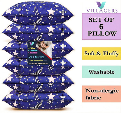 VILLAGERS LUXURY Polyester Fibre Abstract Sleeping Pillow Pack of 6(Blue)