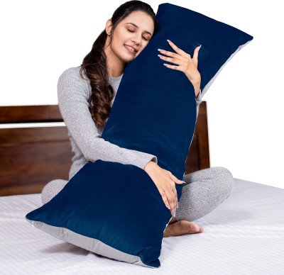 MY ARMOR Microfiber Full Body Long Sleeping Pillow | Premium Velvet Outer Cover with Zip Microfibre Solid Body Pillow Pack of 1(GREY + NAVY BLUE)