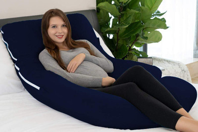 WINX ultra soft j shaped Polyester Fibre Solid Pregnancy Pillow Pack of 1(Dark Blue)