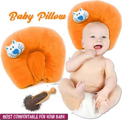 Ducudu SUPER SOFT MUSTURD SEED FILLING BABY HEAD SHAPER PILLOW Microfibre Animals Baby Pillow Pack of 2(Orange 1)
