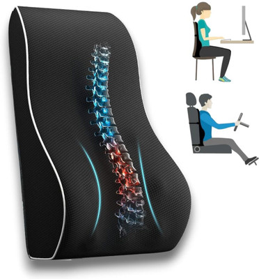 CUSHIO Lumbar Back Support Pillow for Car Seat, Office and Home Chair Memory Foam Solid Lumbar Pillow Pack of 1(Black)