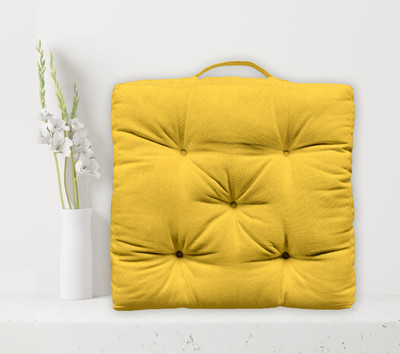 OASIS Cotton Solid Floor Cushion Pack of 1(Yellow)