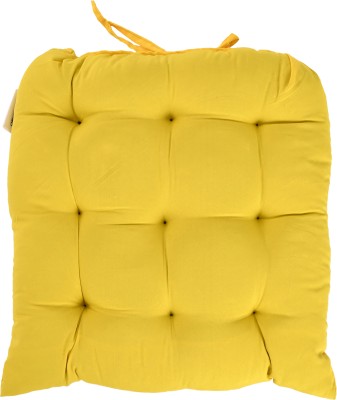 ORCHEED Square Chair Pads Cushion for Comfortable Sitting with Ties for Pooja, Dining Polyester Fibre Solid Chair Pad Pack of 1(Yellow)