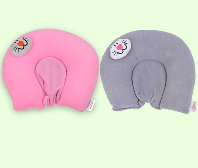 Kiddokrate Mustard Seeds Baby Pillow Pack of 2 Solid Pillow For New Born (0 to 12 Months Babies)(Pink, Grey)