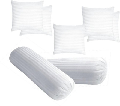 GTX Microfibre Bolster Pack of 7 Stripes Diwan Set Of 5 Premium Cushions & 2 Luxurious(White)