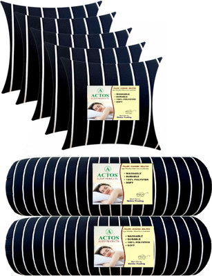 ACTOS 5 Cushion And 2 Microfibre Stripes Bolster Pack of 7(Black41)