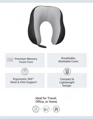 FRIDUP Memory Foam Travel Pillow Pack of 1 Geometric Neck Rest Pillow for Travel Comfortable(Black, Grey)