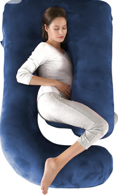 WILD MINT ultra soft j shaped Polyester Fibre Solid Pregnancy Pillow Pack of 1(Navy Blue)