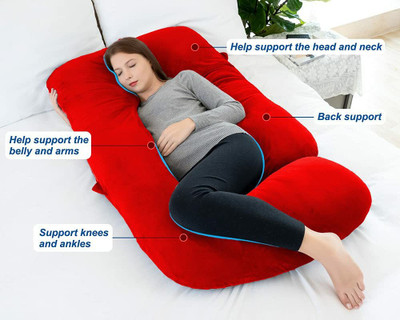 ANVANSA ultra soft j shaped pillow Polyester Fibre, Microfibre Solid Pregnancy Pillow Pack of 1(Red)