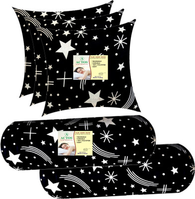 ACTOS 3 Cushion And 2 Microfibre Geometric Bolster Pack of 5(Black16)