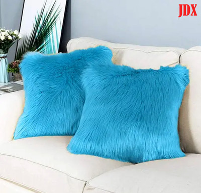 JDX Ultra Soft Fur Cushion Microfibre Solid Cushion Pack of 2(Sky Blue)