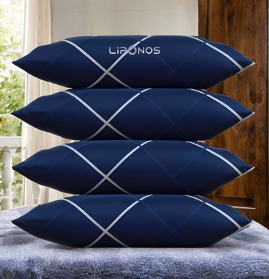 LIPONOS LUXURY Polyester Fibre Solid Sleeping Pillow Pack of 4(Blue)