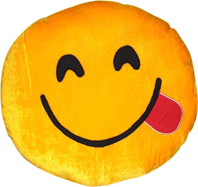 Oscar Home Polyester Fibre Smiley Cushion Pack of 1(Yellow)