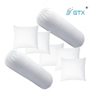 GTX Combo Of 5 Cushions & 2 Microfibre Stripes Bolster Pack of 7(White)