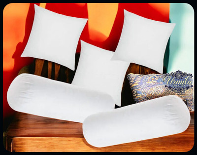Urmila Creation Microfibre Bolster Pack of 5 Solid Diwan Set Of 3 Cushion & 2(White)