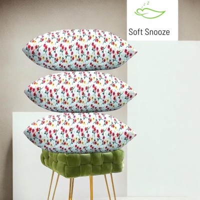 SOFT SNOOZE Luxury Microfibre Floral Sleeping Pillow Pack of 3(White)