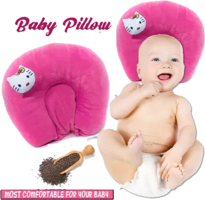 Omsurajiya Microfibre Baby Pillow Pack of 1 Animals BABY SEED PILLOW, Pillow for Newborn Baby-Round Head Shaping Pillow, 0-12 Months(Dark Pink)