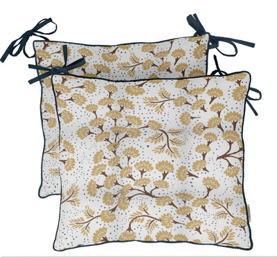 Vargottam Polyester Fibre Floral Chair Pad Pack of 2(Yellow & Blue)
